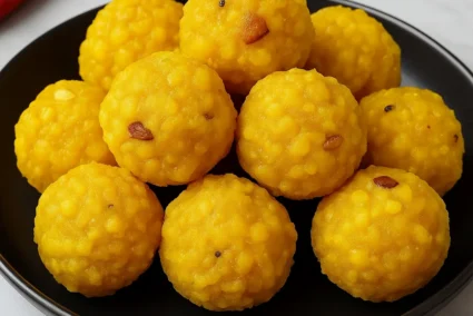 Boondi Ladoos on Black Plate