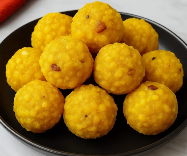 Boondi Ladoos on Black Plate